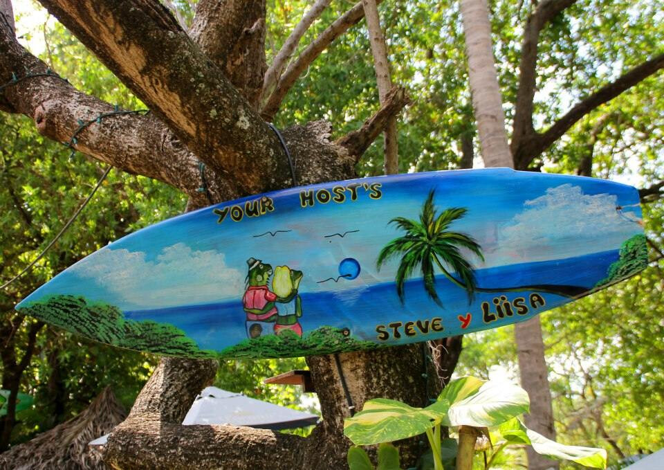 Surfboard nailed to true with artwork