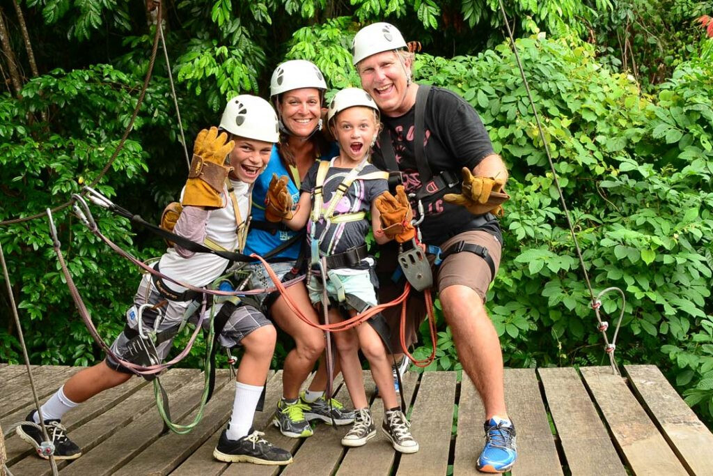 Family ziplining together